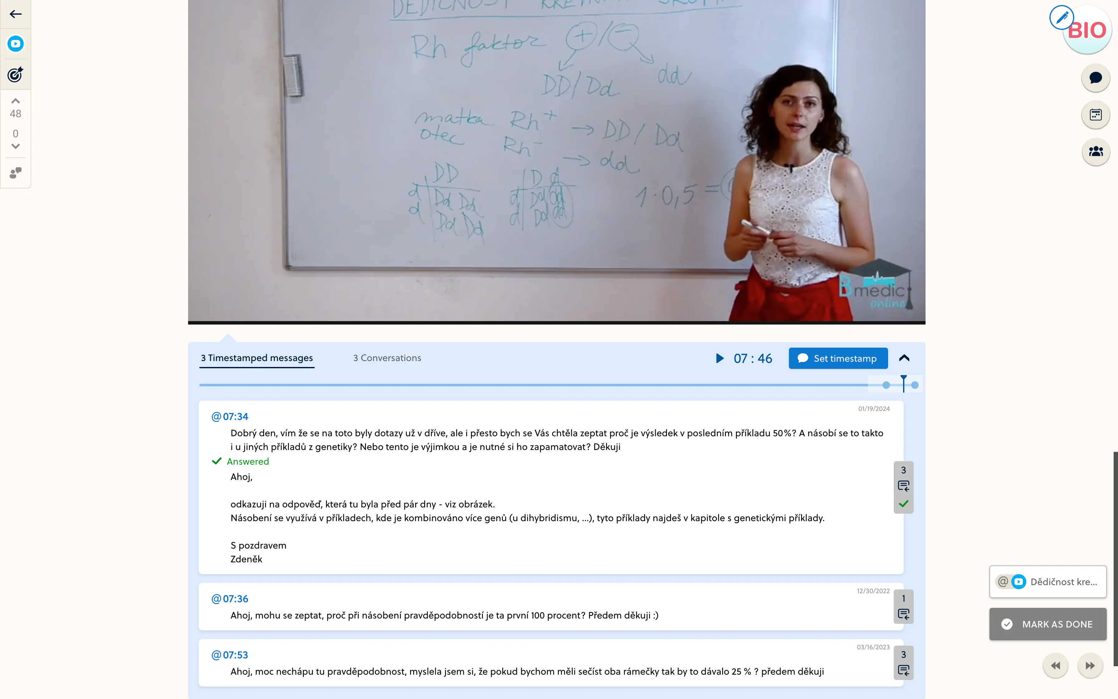 Desktop lesson with video timestamps placeholder